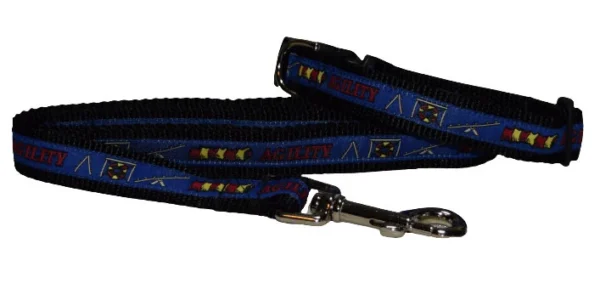 Dog Collar, Agility Collar on Black Webbing with Matching Leash (Medium)