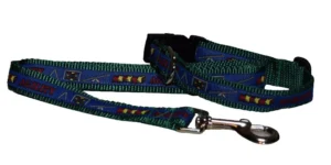 Dog Collar, Agility Collar on Green Webbing with Matching Leash (Medium)